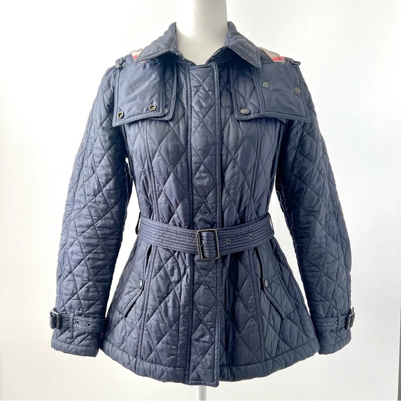 BURBERRY BRIT || Finsbridge Diamond Quilted Puffer Jacket Navy Blue Check Medium - Picture 3 of 16